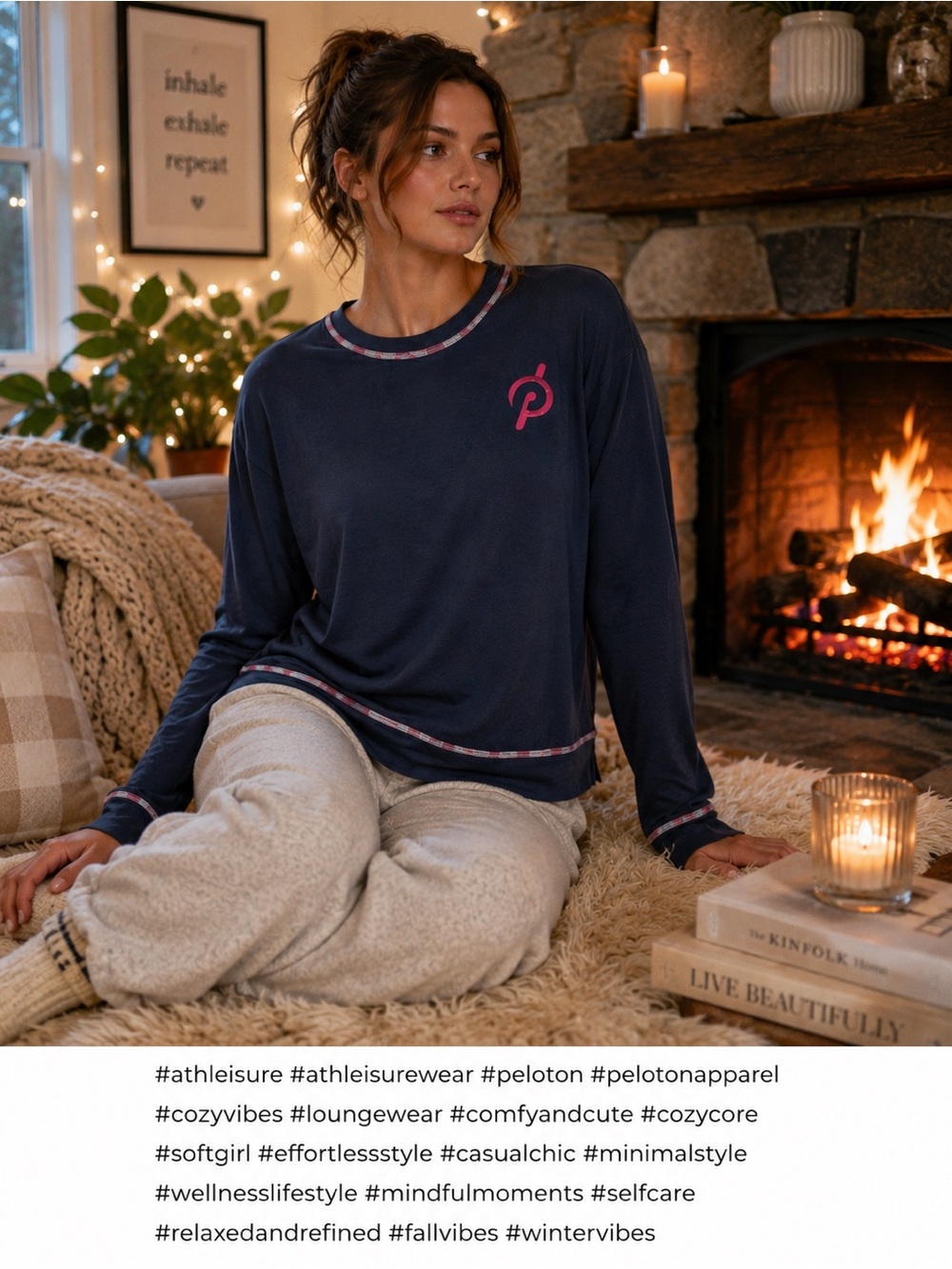 Peloton navy blue and pink pull over sleepover sweatshirt size Small
